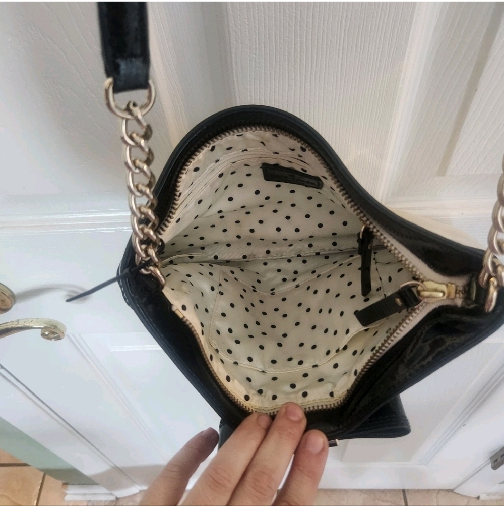 Kate Spade Patent Leather Montford Park Angelica Crossbody Bag Bow Black Cream - Picture 4 of 7